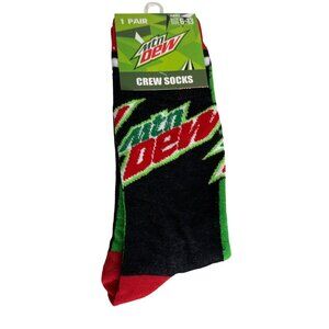 Mountain Dew Crew Socks Black Red Green Graphic Novelty Men’s 6-13 New